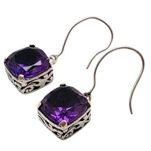 DAVID SCHORR 18K GOLD STERLING SILVER AMETHYST DANGLE EARRINGS